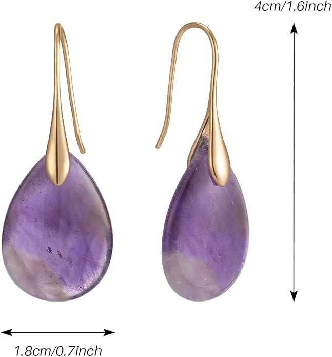 SELOVO Agate Teardrop Stone Grey Drop Earrings Fishhook Dangle Earrings for Women