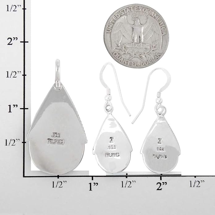 Turquoise Network Genuine Gemstones Necklace Earrings Pendant Set in 925 Sterling Silver (24" Length)