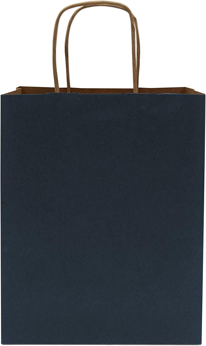 Prime Line Packaging Paper Gift Bags, Navy Blue Gift Bags Small with Handles, Shopping Bags for Business, Goodies, Party Favor, Welcome, Graduation, Bulk, 8x4x10, 100 Pack