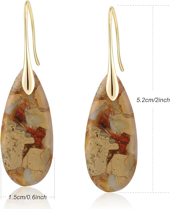 Natural Healing Stone Fishhoop Dangle Drop Earrings Statement Gold silver earrings