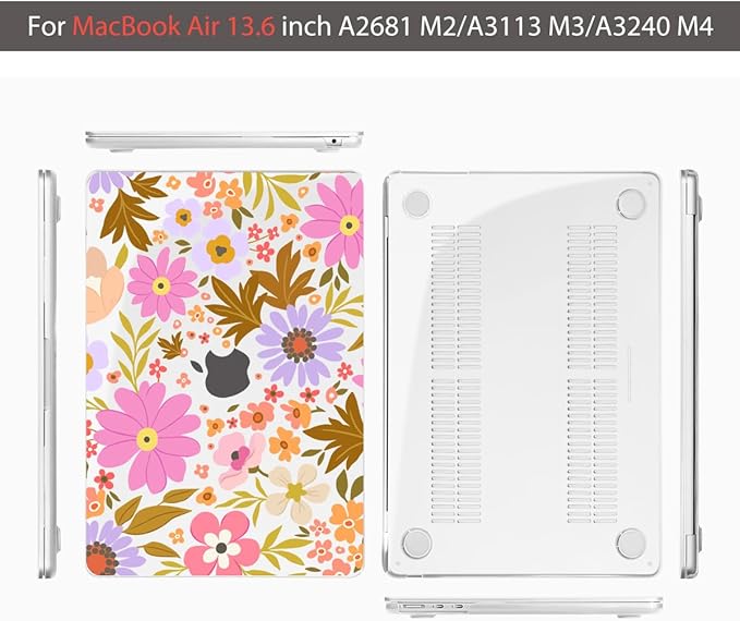 Teryeefi Compatible for MacBook Air 13.6 inch Case A3240 A3113 A2681 (2025 2024-2022 Release), Protective Plastic Hard Shell Cover for MacBook Air M2 M3 M4 13 inch, Pretty Floral A006