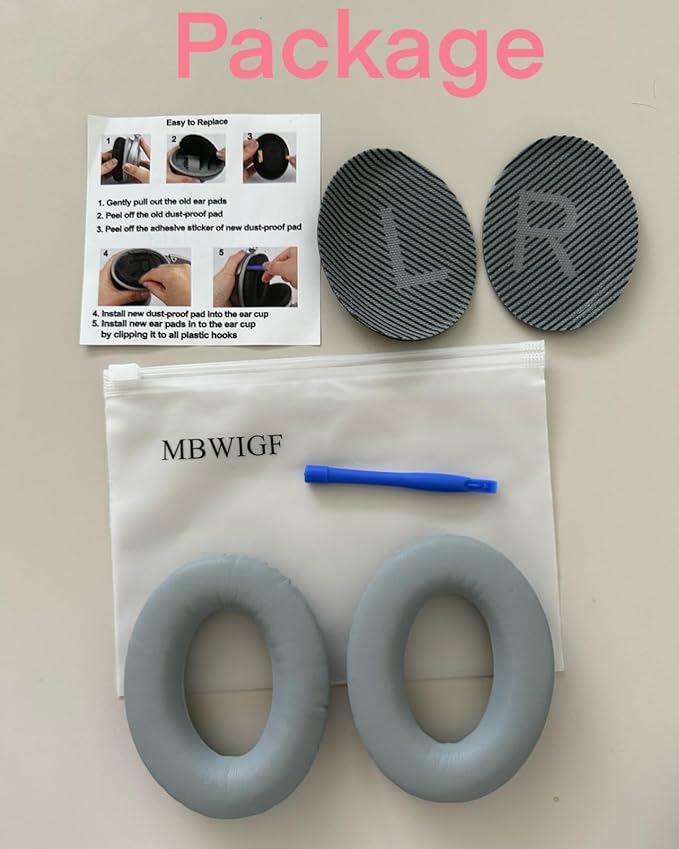 MBWIGF Replacement Ear Pads for Bose QuietComfort 35 (QC35) & Quiet Comfort 35 II (QC35ii) Headphones, Replacement Earpad Cushion with Comfortable Extra Thick Memory Foam and Softer Leather (Gray)