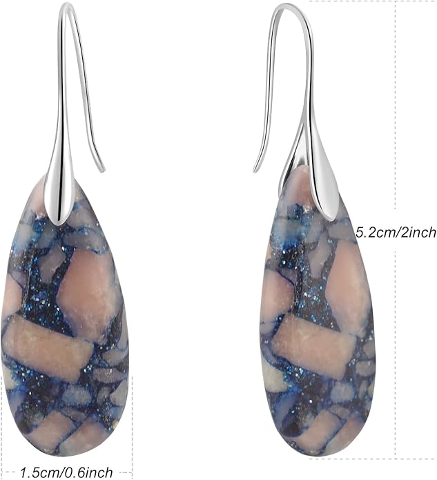 Natural Healing Stone Fishhoop Dangle Drop Earrings Statement Gold silver earrings