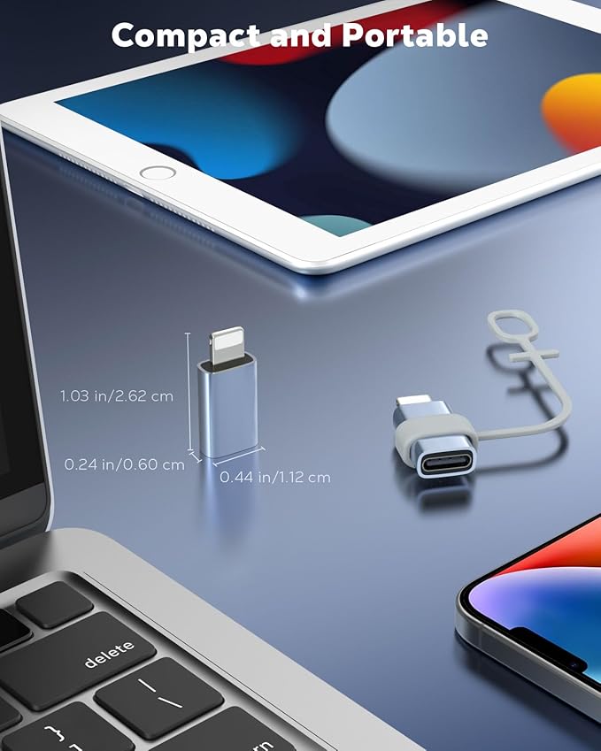 MoKo USB C to Lightning Adapter 4 Pack, Not for Audio/OTG, Lightning Male to USB C Female Adapter for iPhone 14/13/12/11/X Series, iPad/AirPods, Charging & Data Sync, with Anti-Lost Loop, Gray