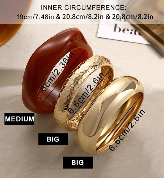 Chunky Gold Bangle Bracelets for Women, Dainty 14k Gold Plated Big Stackable Bangles Set, Trendy Statement Cuff Bracelet Stack Fashion Jewelry Christmas Gifts