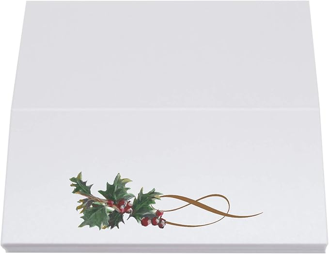Christmas and Holiday Holly Swirl Place Cards, Set of 25, Pre-cut and Scored - Wedding, Party, Dinner, and Special Events - Made in the USA
