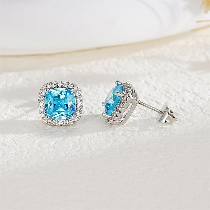 YOMELA Cubic Zirconia Earrings Studs, Halo CZ Birthstone Simulated Diamond Stud Earrings for Women