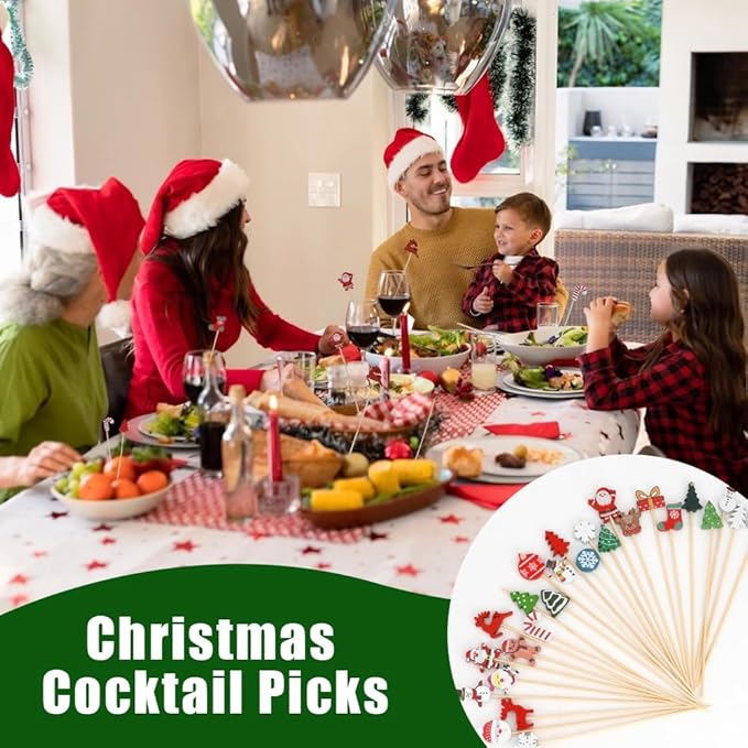 200pcs Christmas Toothpicks For Appetizers Christmas Cocktail Picks For Drinks 4.7inch christmas Skewers For Appetizers Party Cupcake Picks For Charcuterie Board New Years Cocktail Picks