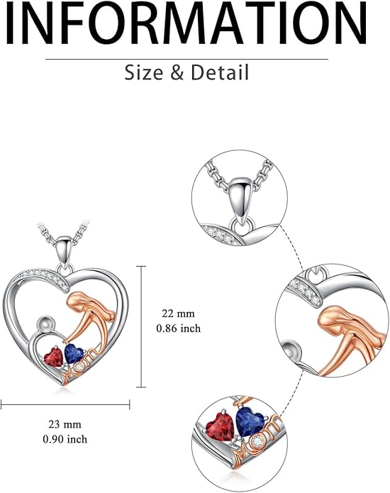 Valentines Day Gift for Mom Mother Daughter Necklace Birthstone Necklaces for Women Anniversary Jewelry Valentine Mothers Day Christmas Birthday Gifts for Mom Women Her Wife Girlfriend