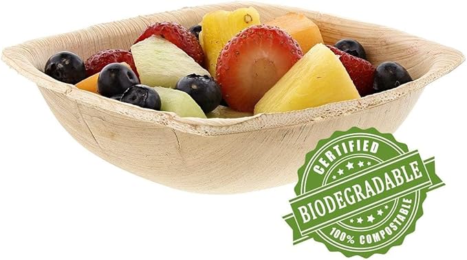 Charity Leaf Disposable Palm Leaf 5" Square Bowl (50 pcs) Dipping Bowls | Bamboo Like| All Natural and Biodegradable | Charcuterie Boards, BBQs, and Parties