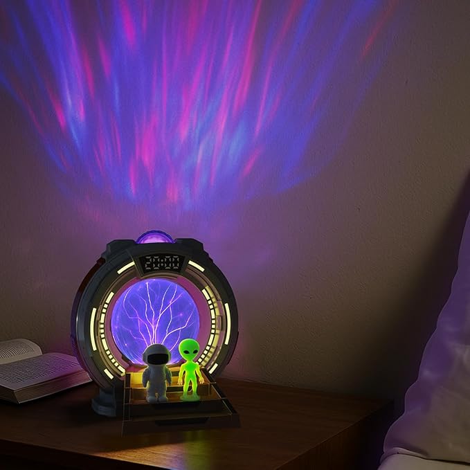 Galactic Portal Galaxy Projector Lamp with Plasma Ball – Aurora Projector Night Light with Bluetooth Speaker, Astronaut & Alien Room Decor for Kids & Teens