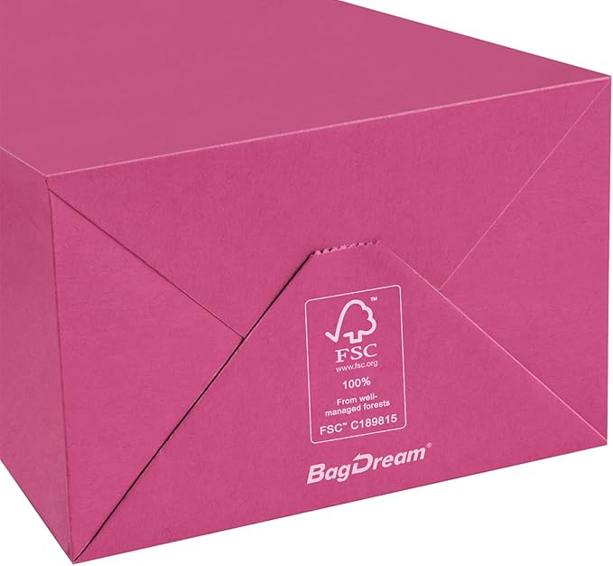 BagDream Kraft Paper Bags 100Pcs 5.25x3x8 Inches Small Paper Gift Bags with Handles Bulk, for Shopping, Retail, Business, Party Favor, Pink Gift Sacks