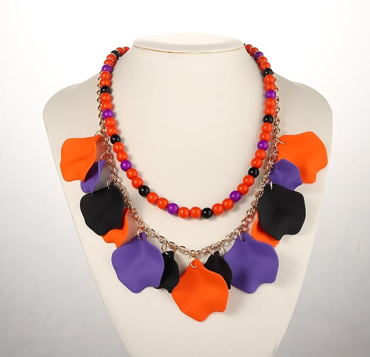Flower Petal Necklace Earrings Set Layered Statement Beaded Jewelry Set for Women Summer Necklace Earrings