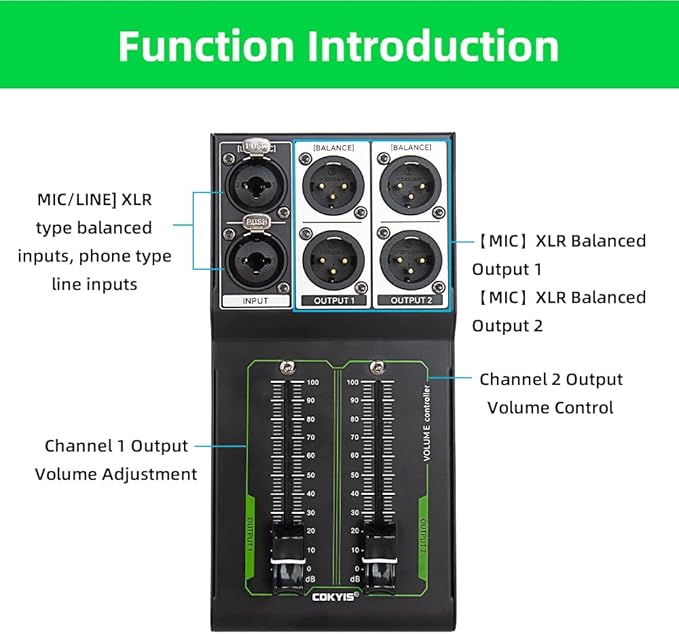 Passive Stereo Volume Controller, XLR 2 Input 2 Output Stereo Studio Controller, Plug and Play for Studio Speakers, Home Audio with Metal Interfaces, Great for Live Performance