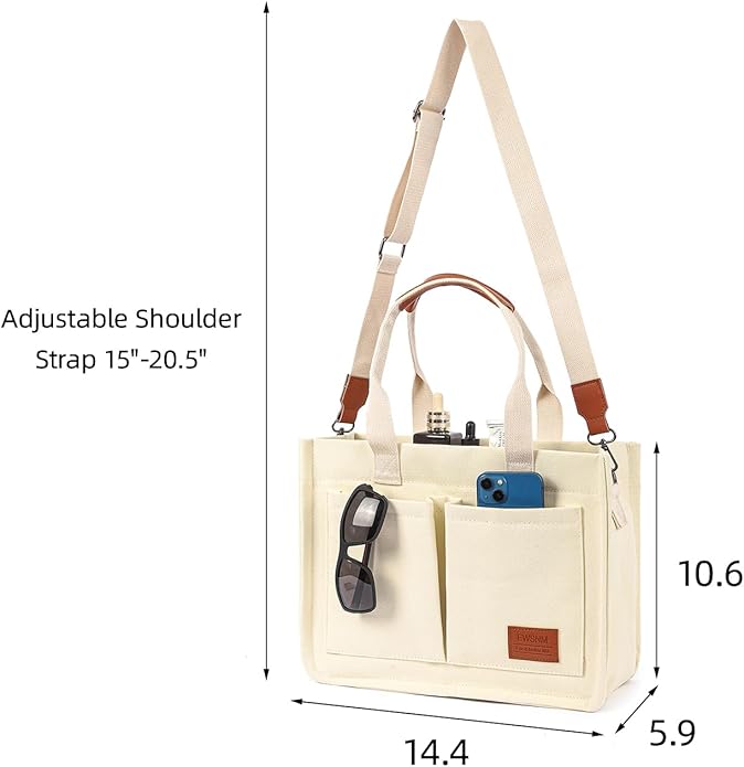 Canvas Tote Bag for Women, Large Laptop Travel Tote Handbag Totes with Crossbody Shoulder Teachers Reusable Grocery Bags