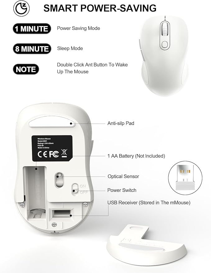 Trueque Wireless Mouse for Laptop, 2.4GHz Ergonomic Computer Mouse with Back & Forward Buttons, 3-Level DPI, 6 Buttons, Optical USB Cordless Mice for Windows Chromebook MacBook PC (Pure White)
