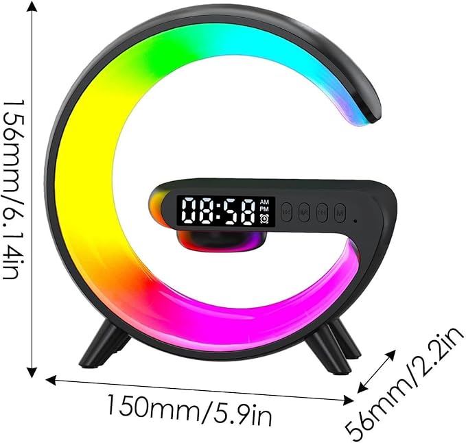 Mini LED Table Lamp with 4-in-1 Wireless Charger, Night Light, Sunrise Alarm Clock, Bluetooth Speaker, Smart Atmosphere Table Lamp for Bedroom, Office, Home Decor (Black)