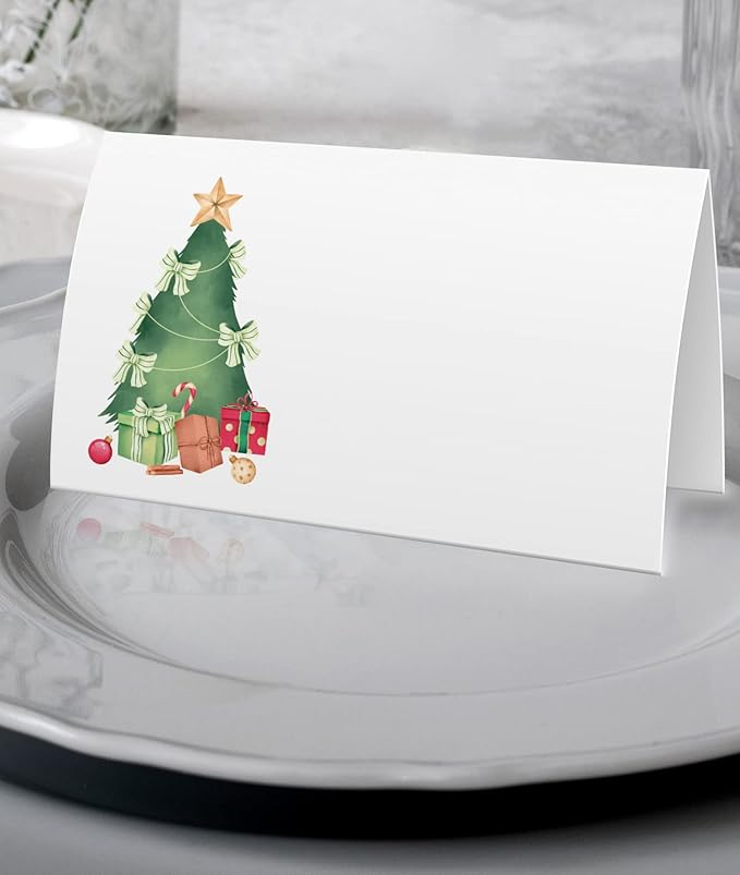 FZ-a104 Christmas Food Tent Labels (25 pack) - Table Place Cards for Banquet, Buffet Food Label, Christmas Party