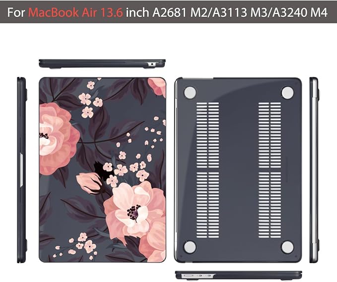 Teryeefi Compatible with M4 MacBook Air 13 inch Case 2025 2024 2023 2022 M3 M2 A3240 A3113 A2681,Hard Shell Case for MacBook Air 13.6 inch + Keyboard Cover + Type C Adapter, Wild Roses Small Flower