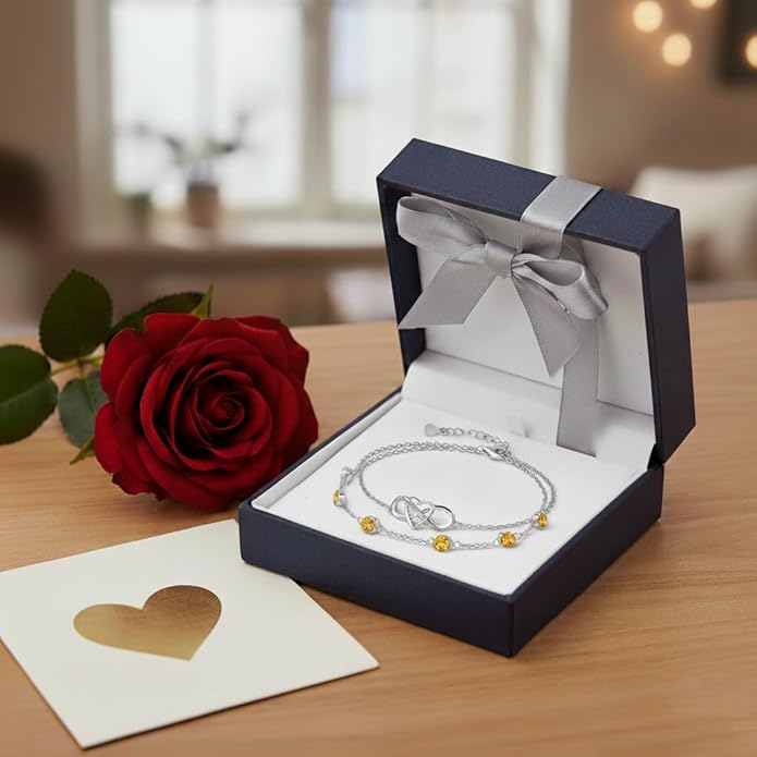 Prismata Infinity Birthstone Charm Link Bracelet 925 Sterling Silver Adjustable 12 Months Birthstone Infinity Bracelet Birthday Jewelry Gifts for Women Mom Her,with 7"+2" chain