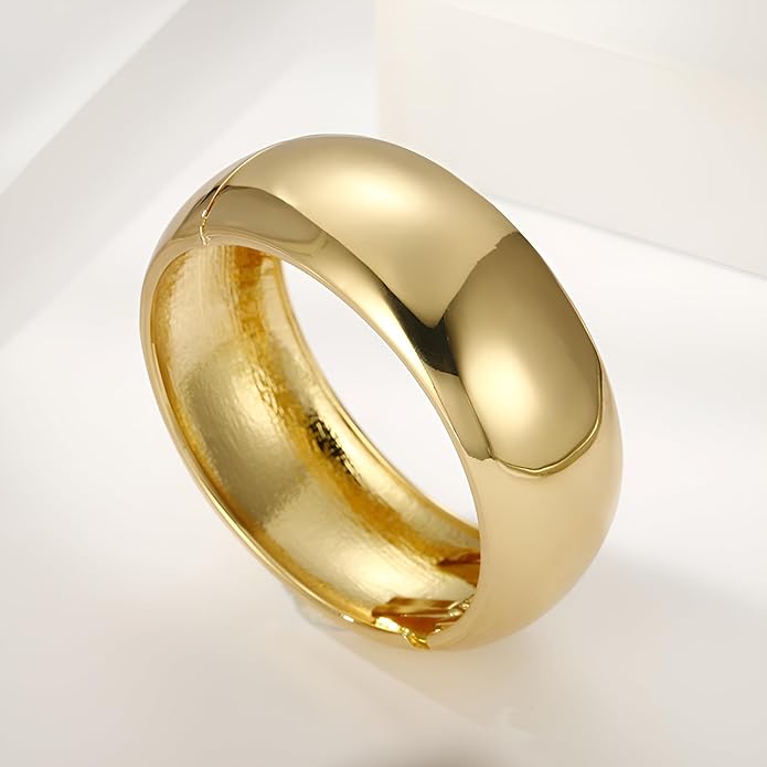 Golden Polished Chunky Twisted Hinged Waterdrop Bangle Bracelet for Women Spiraled Oval Bangle Bracelet