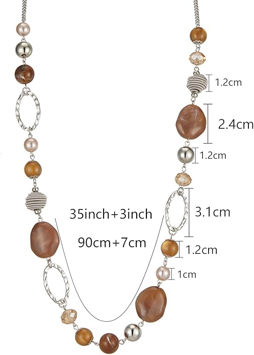 BULINLIN Beaded Long Necklace for Women Silver Sweater Chain Necklace with Crystal Resin Beads, Fashion Jewelry Necklace