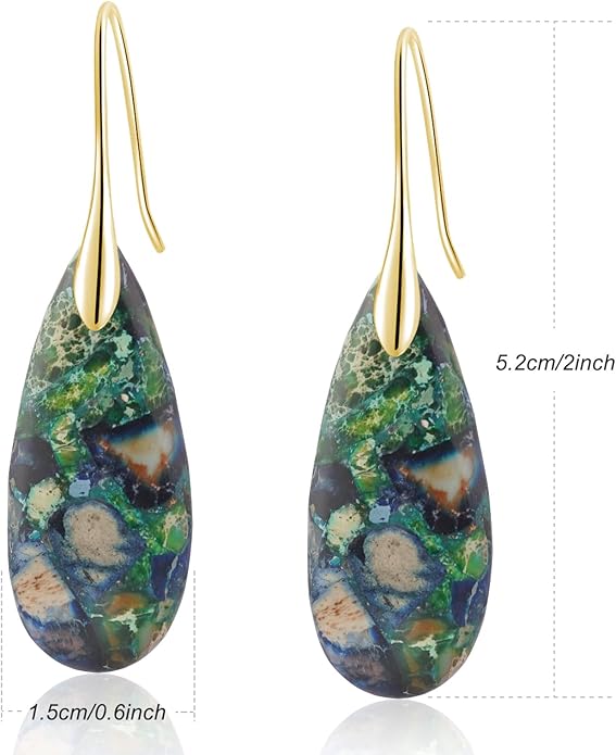 Natural Healing Stone Fishhoop Dangle Drop Earrings Statement Gold silver earrings