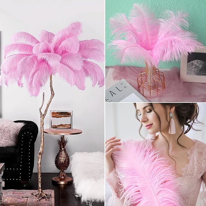 NEWONG 30pcs Pink Ostrich Feathers Natural Bulk 11-14inch(28-35cm) Vase Craft Wedding Home Party Centerpieces Christmas Day Decoration