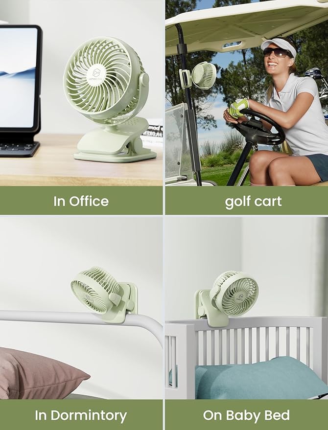 Shinebella AA Battery Powered Clip on Fan with 4-Speed, 5’’ Small Desk Fan with Aroma Function, USB Powered, 360°Rotation, Ultra Quiet, for Golf Cart, Stroller, Bedroom,Car(Batteries Not Included)