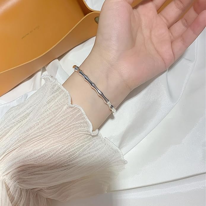 Solid 925 Sterling Silver Bracelets for Women Simple Adjustable Bangle Bracelet
