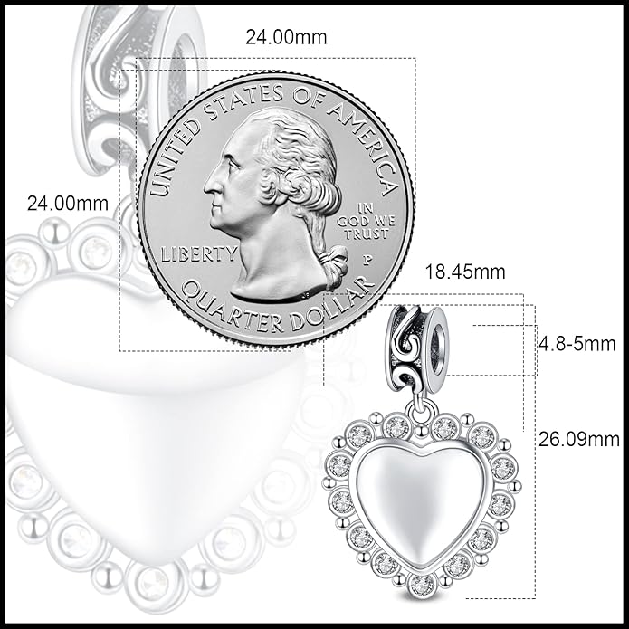 Annmors Personalized Photo Charm for Bracelet Necklaces,925 Sterling Silver Charm Love Heart Shaped Engraved Customize Picture Gift for Birthday Mother's Day Christmas,Bead Charms Jewelry for Women
