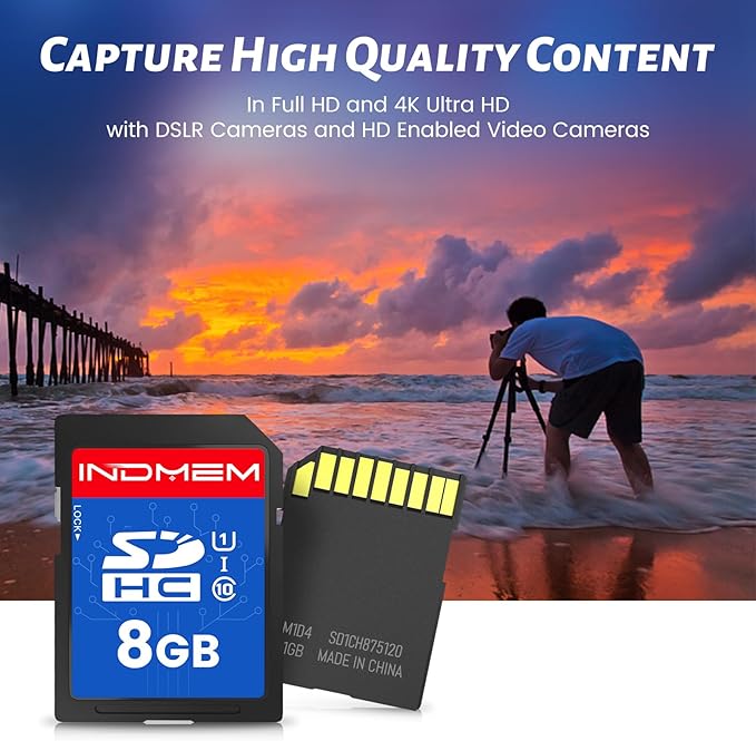 INDMEM SD Card 8GB, 8 Packs Class 10 8GB Flash Memory Card MLC Standard Secure Digital Cards Camera Card