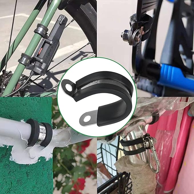 100PCS Cable Clamps 1/8 Inch 304 Stainless Steel Cable Clamps Rubber Coated Cushioned Insulated Cable Clamp,Automotive Wire Clamps,Pipe Clamps,Metal Clamp for Tube,Wire Cord Installation(3mm)