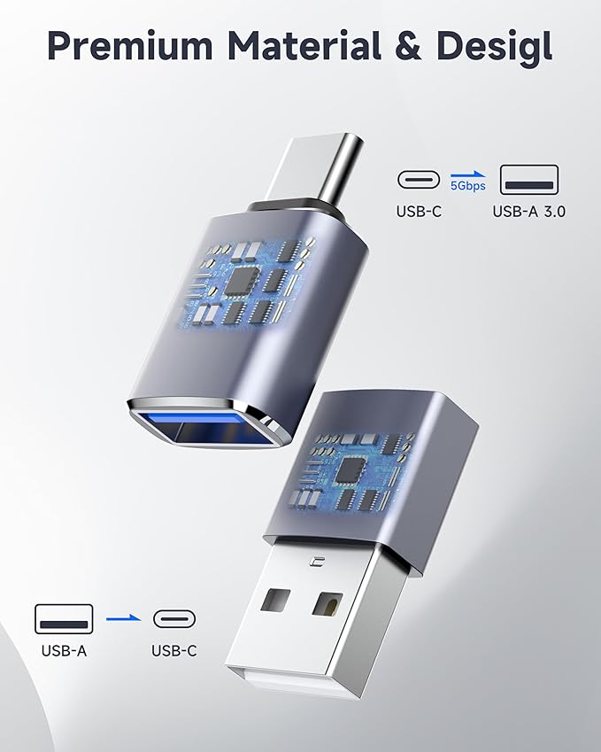 LERTOSN 4 Pack USB to USB C Adapter, USB 3.0 & USB C to USB A Adapter, OTG Converter for iPhone 16/15/14, MacBook Pro/Air 2024, Samsung S25/S24, Car Charger,Fast Data Transfer & Charging