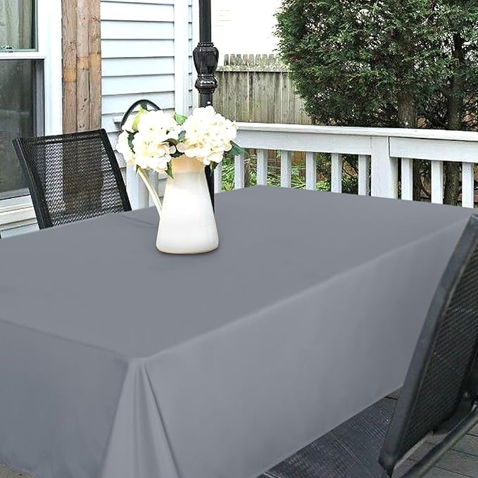 SARAFLORA Outdoor and Indoor Tablecloth -60x84 inch Silver, Wrinkle Free Washable Waterproof Table Cloth with Umbrella Hole and Zipper Rectangle Table Cover for Spring/Summer/Patio/Picnic/BBQS/Party