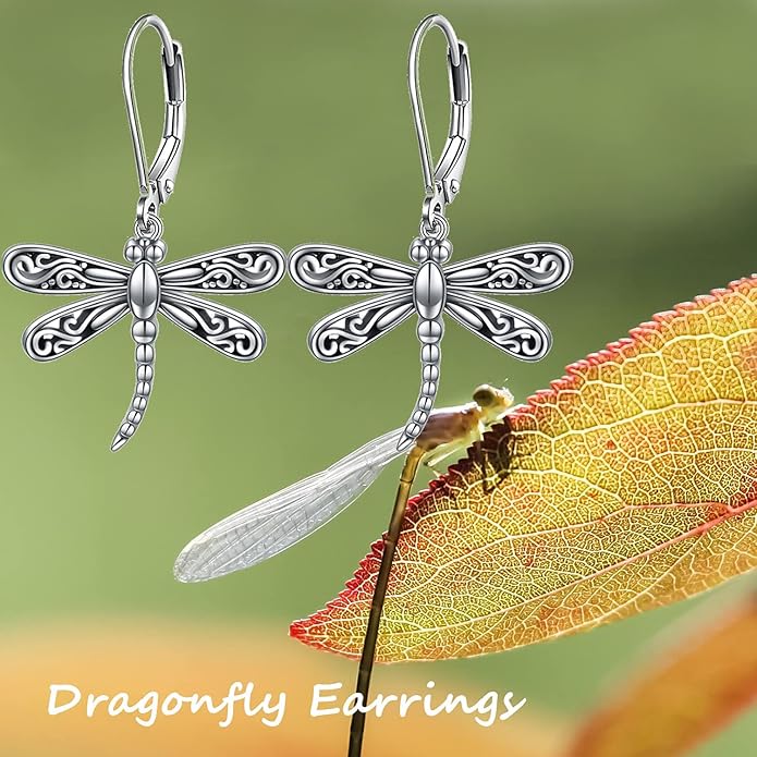 ONEFINITY Dragonfly Earrings 925 Sterling Silver Moonstone Leverback Dragonfly Dangle Drop Earrings Women Jewelry Gifts