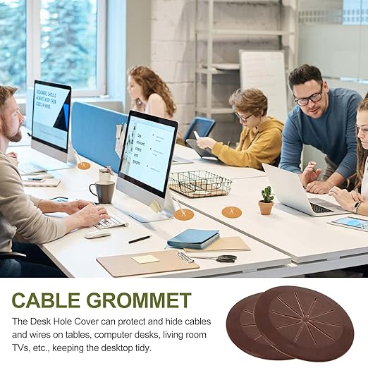 PATIKIL Desk Grommet 2-1/16", 8 Pcs Round Cable Grommet Cord Hole Cover with Adhesive Tape Flexible Table Wire Organizer for Office Home Table Countertop, Deep Brown