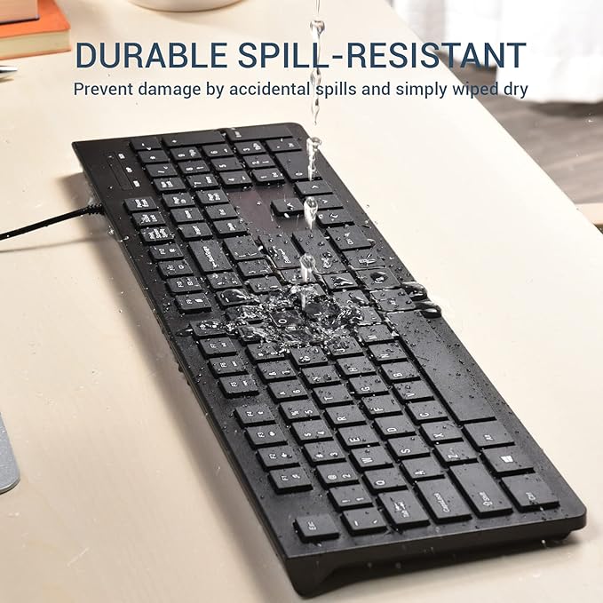 Computer Keyboard Wired, Plug Play USB Keyboard, Low Profile Chiclet Keys, Large Number Pad, Caps Indicators, Foldable Stands, Spill-Resistant, Anti-Wear Letters for PC Laptop (Black, 2-Pack)