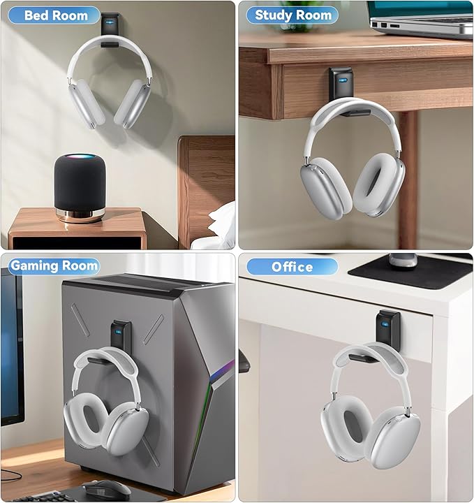 Headphone Stand, Wall Mount Headset Hanger, Gaming Headphone Holder Hook Clip, Foldable Headset Stand Desk Holder for PC Earphone Accessories, Black (1 Pack)