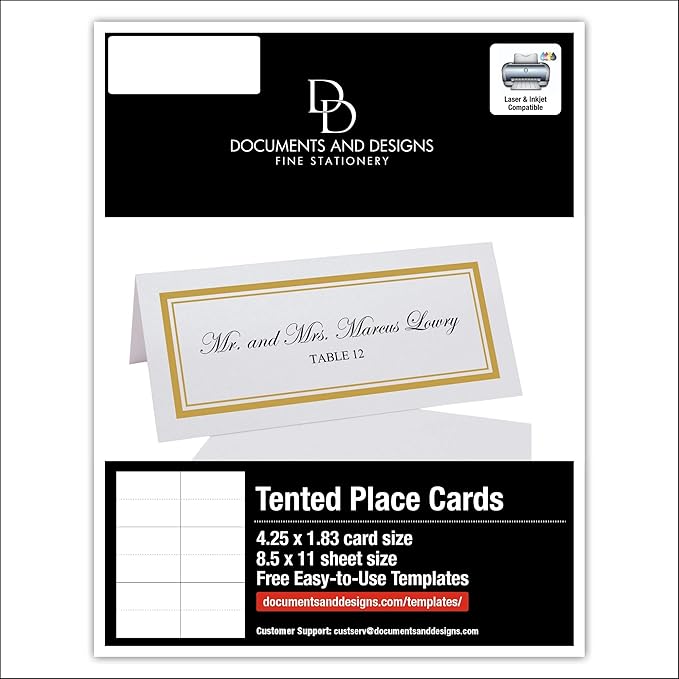 Double Line Border Printable Place Cards, Gold (Choose Color), Set of 150 (25 Sheets), Laser & Inkjet Printers - Wedding, Party, Dinner, and Special Events - Made in the USA