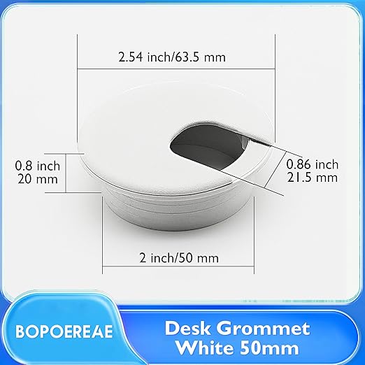 Desk Grommet 2" (50 mm), Desk Cord Hole Cover, Cable Grommet ABS Plastic, Desk Hole Grommet for Office and Home Table Cable, Detachable Cable Cord Organizer (White 4 Pcs)