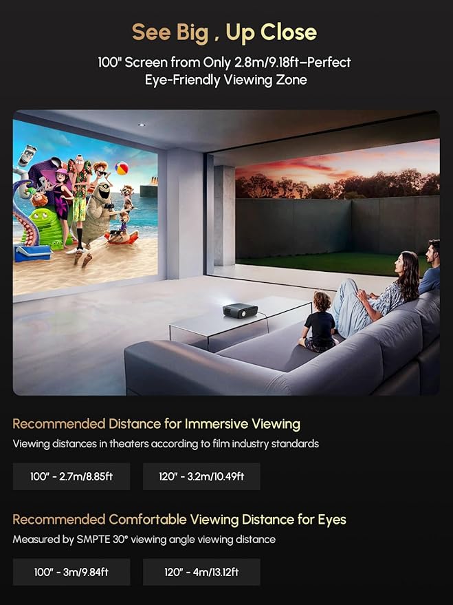 Smart 4K Projector with Certified Apps,Google TV,WIFI6&Bluetooth,2400ANSI Lumen Ultra HD Daytime Projector,ToF Auto Focus,Dolby Audio,HDR10,NFC,HDMI ARC,1.26 Throw Ratio for Home Theater Outdoor Movie