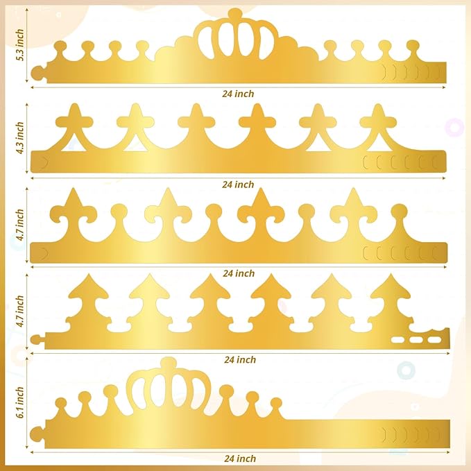 Gold Paper Crowns, Diy Birthday King Crowns Craft to Decorate, Paper Prince Princess Crown Hats for School Classroom