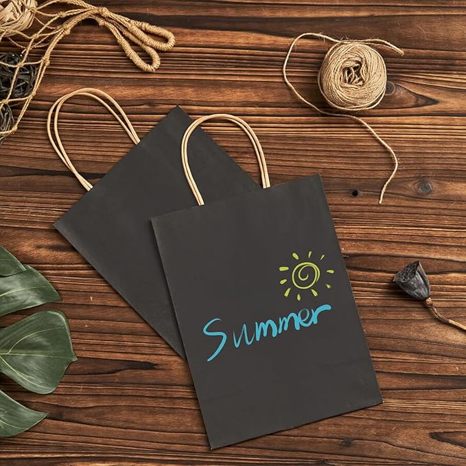 FACEBAG 100 Pack Medium 8x4.25x10.5 inch Black Gift Paper Bags with Handles Bulk, Kraft Bags, Craft Grocery Shopping Retail Party Favors Wedding Bags