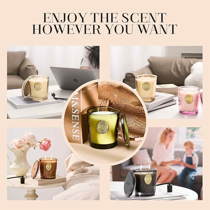 M&SENSE Large Two-Wick Soy Candle | Banana Leaf & Gold | 19.8 oz, 120H Burn Time | Luxury Scented Candle for Relaxation, Gifting, Home Décor | Ideal for Bedroom, Office, Party Ambiance