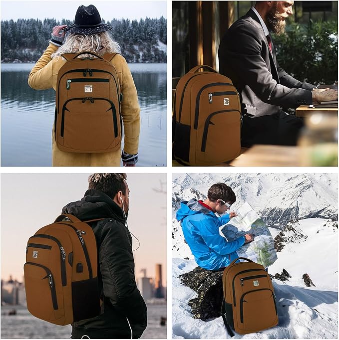 Volher Laptop Backpack,Business Travel Anti Theft Slim Durable Laptops Backpack with USB Charging Port,Water Resistant College Computer Bag for Women & Men Fits 15.6 Inch Laptop and Notebook-Brown