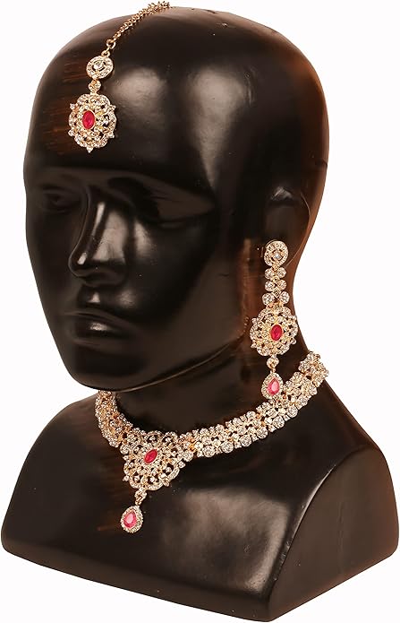Touchstone Indian jewelry sets for women gold wedding tikka necklace set guest costume fancy bridal jewellery rhinestone crystal elegant formal prom evening wear dainty accessories
