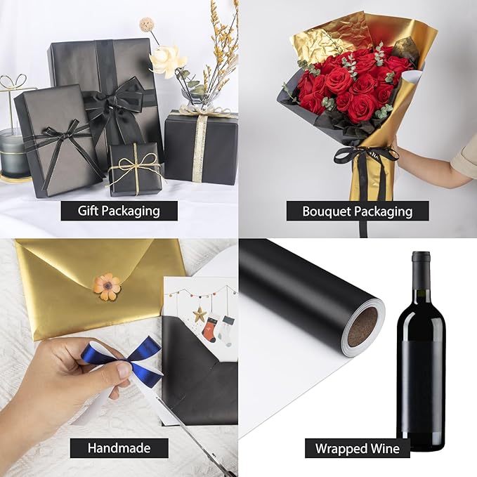 NESCCI Matte Metal Black Wrapping Paper, Solid Color Paper,Gift Wrapping Paper,Perfect for Wedding,Valentine's Day,Birthday, Christmas,Baby Shower,DIY Bouquet (17.5 Inches X 32.8 Feet)