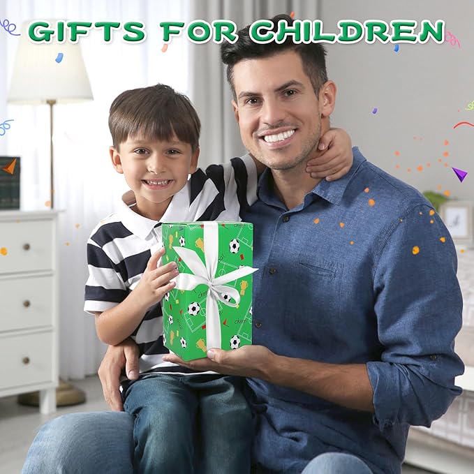 Wrapping Paper Football Wrapping Paper Boys Men Birthday Wrapping Paper Sheets with Sport Soccer Green White Mixed Design,Birthday Gift Wrap Set for Present Birthday Paper Wrap,Ribbion Tags(6 Sheets, 28"Lx20"W per Sheet)