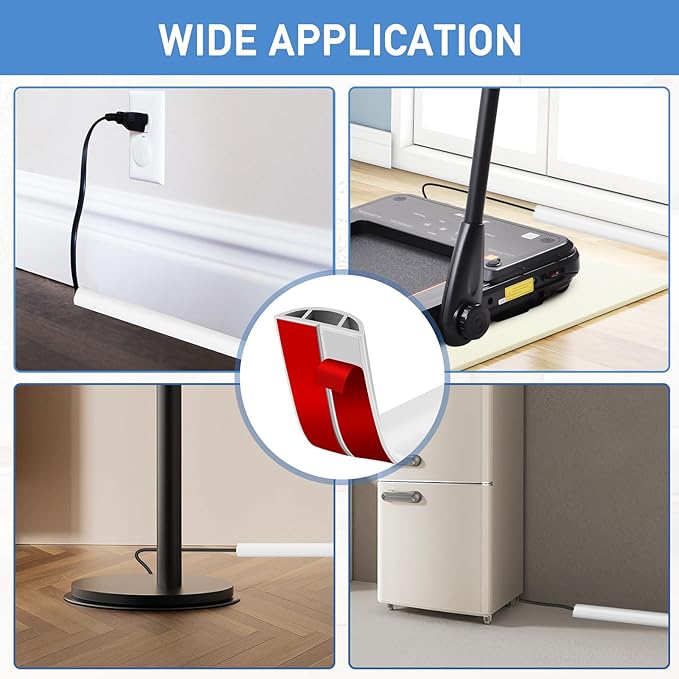 Floor Cord Cover Self Adhesive Cord Hider Floor Extension Cord Covers for Floor Power Cord Protector Cable Management Prevent Cable Trips Cable Cavity 0.51" W x 0.31" H (White, 20Ft)